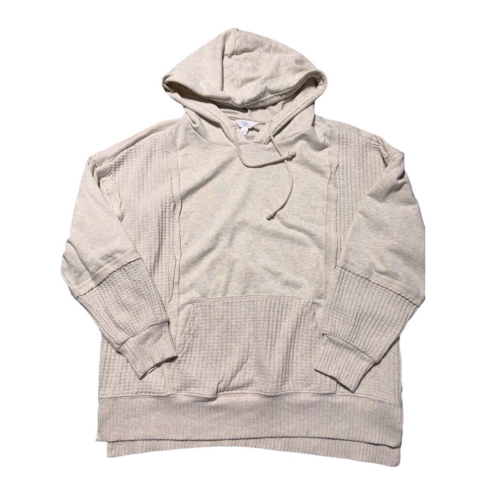 Time and Tru Womens L Tan Exposed Stitching Waffle Knit Hooded Pullover